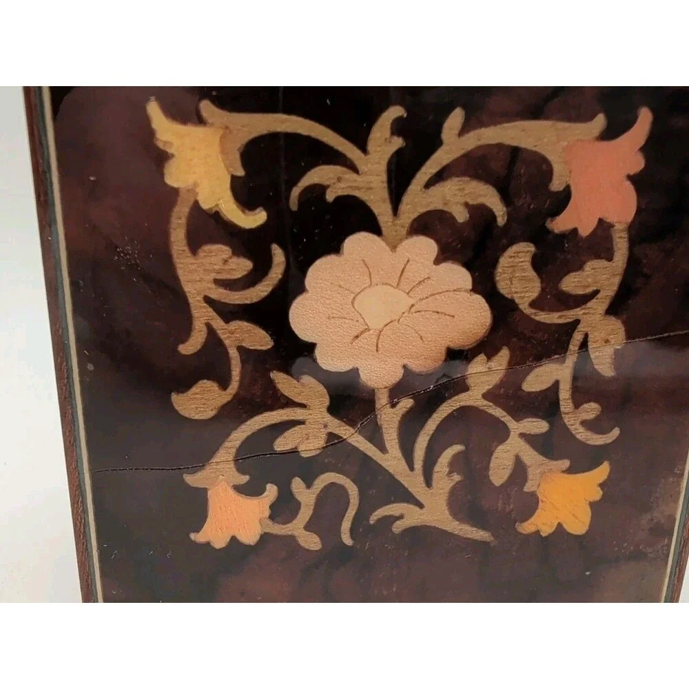 Vtg Italian Wood Inlay Ring Box Jewelry Sorrento Floral Burl